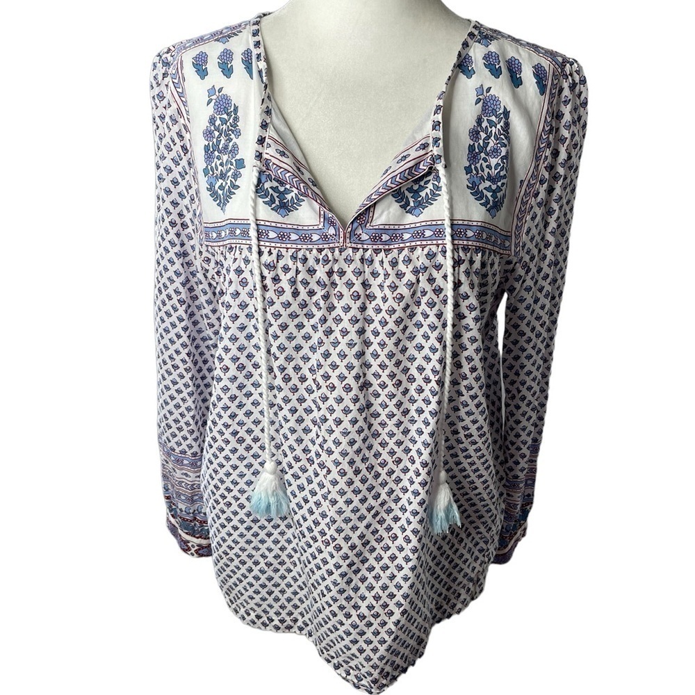 J Crew Floral Paisley Cotton Peasant Top In Bright Periwinkle size 6 - Picture 5 of 16